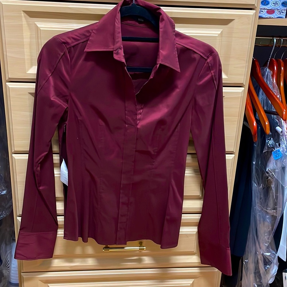 Hugo boss fitted burgundy cotton stretch shirt